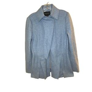 ETCETERA Womens Jacket Size 6 Light Blue Grey Peplum Asymmetrical Zipper Pockets